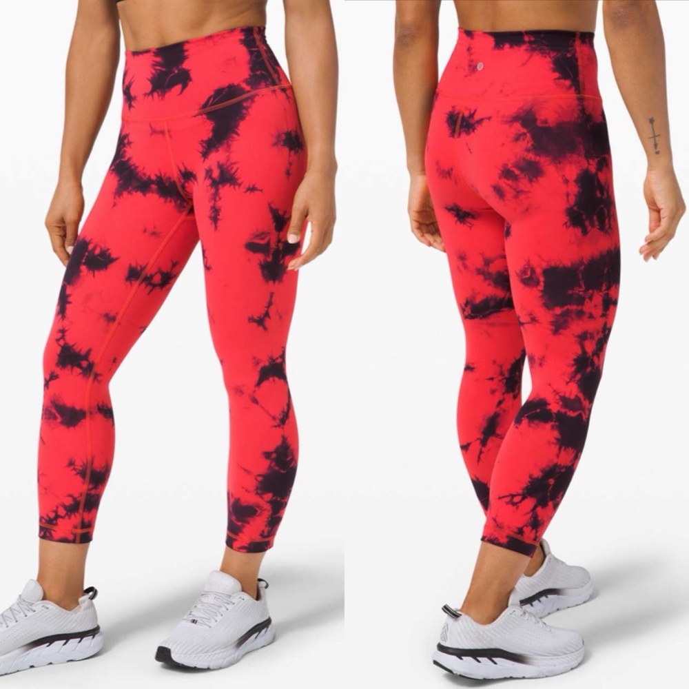 Lululemon Wunder Train High-Rise Crop 21" *Wash Tie Dye Carnation Red Black Sz 6 - Picture 1 of 10